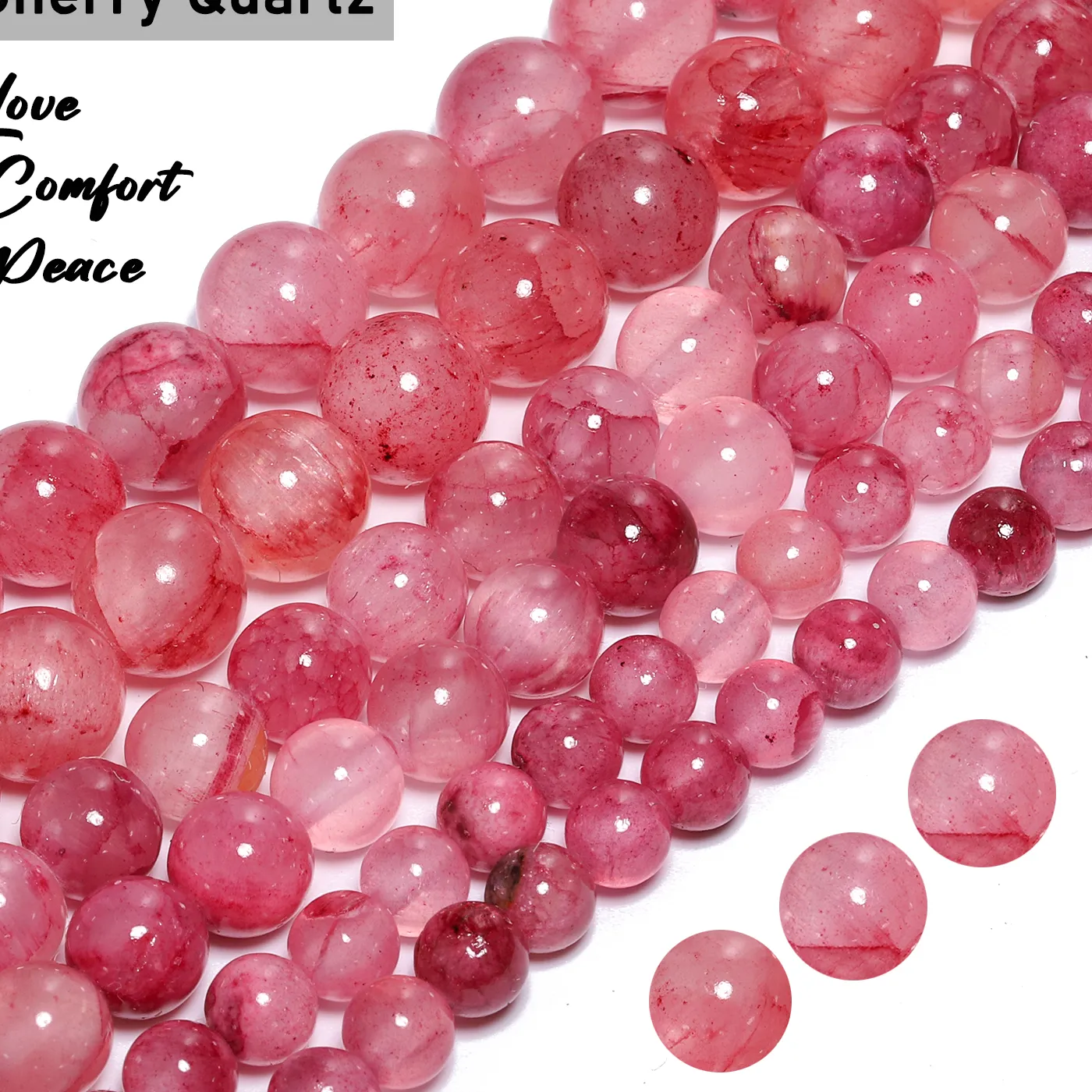 Authentic Smooth Cherry Quartz Chalcedony Jades Natural Loose Stone Beads For Jewelry Making Diy Charms Bracelet 4 6 8 10 12Mm 15 Strand