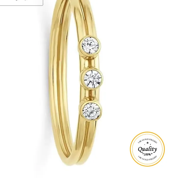 Authentic Guardian of Light: 14K Gold Filled Stacking Ring with 3 White CZ Stones
