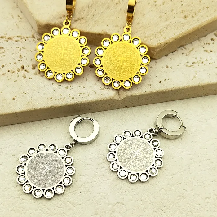 Authentic Christian Bible Lords Prayer Cross Hoop Earrings For Women Gold Color Jesus Pray Earring Jewelry aros mujer