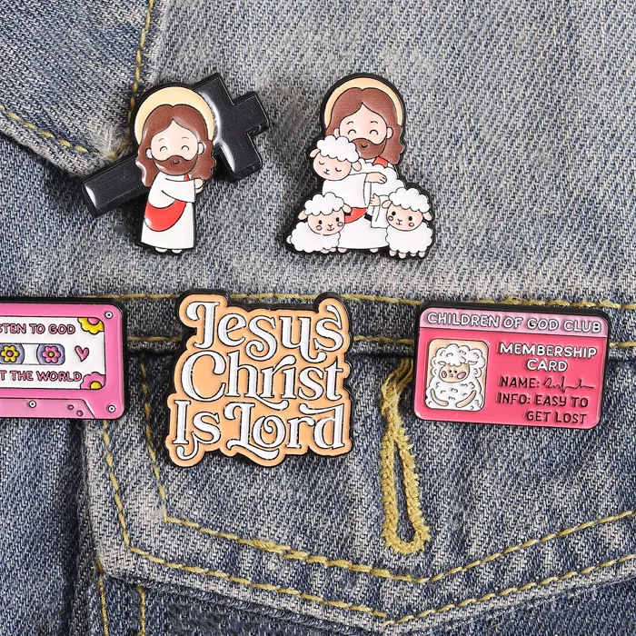 Authentic Christian Jesus Faith Enamel Pins The Lord Is My Shepherd Jesus Christ Is Lord Cross Brooch Bag Badge Jewelry For Believers