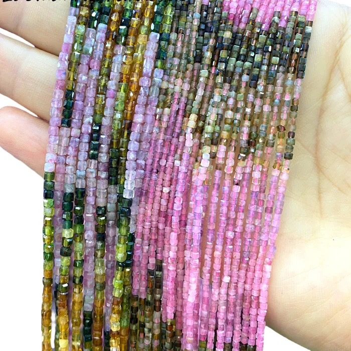 Authentic Natural Stone 2 3Mm Square Aa Tourmaline Loose Spacer Beads For Jewelry Making Diy Earrings Bracelets Charms Accessories