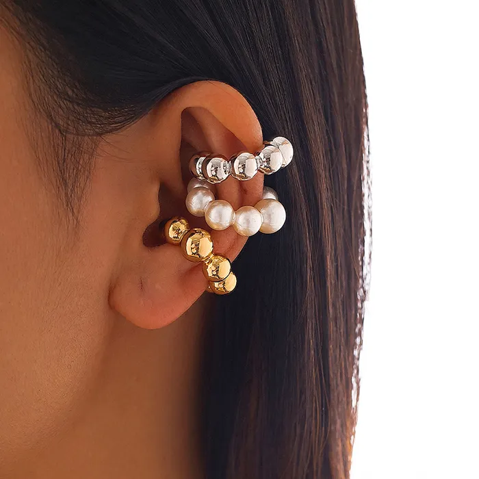 Authentic Punk Vintage 3Pcs C-Shaped Ear Clip For Women Simple Pearl Acrylic Small Round No-Pierced Earring Female Party Jewelry