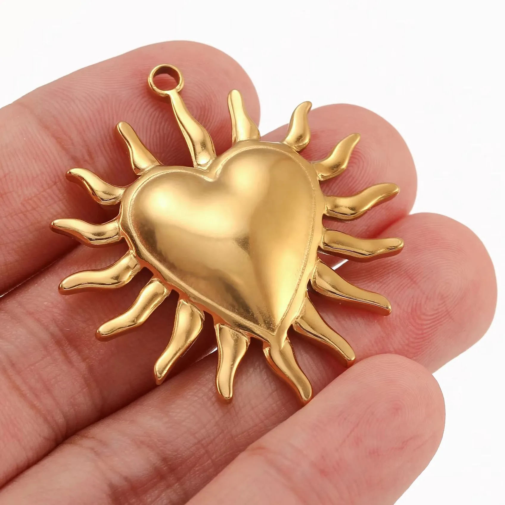 Authentic Mystic Puffy Spike Heart Trio – Vintage Steel Charms, 18K Gold‑Plated Protection