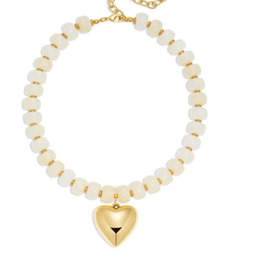 Authentic Gold Puffy Heart Pendant Chunky Beads Necklace Resin Beaded Colorful Choker Necklace Handmade Short Necklaces