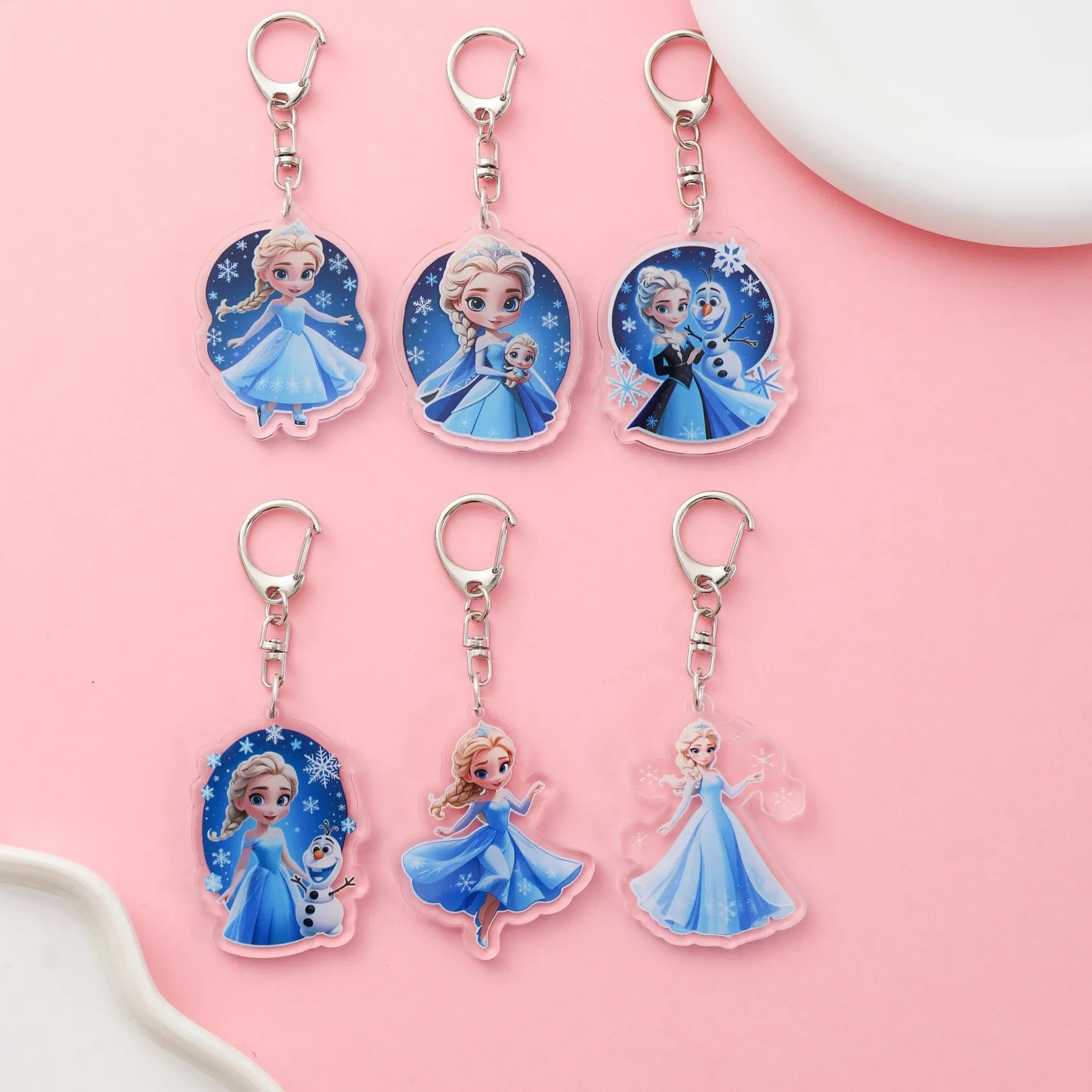 Authentic 1/9Pcs Disney Princess Frozen Elsa Acrylic Keychain Cute Backpack Pendant Funny Bag Charms Accessories Decoration Holiday Gifts
