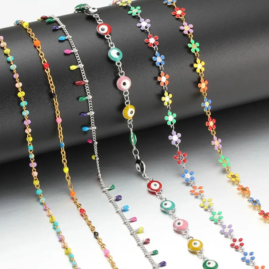 Authentic Enamel Necklace For Women Multicolour Colorful Chain Luxury Cute Choker Vintage Boho Charm Jewelry 16 20 Inch