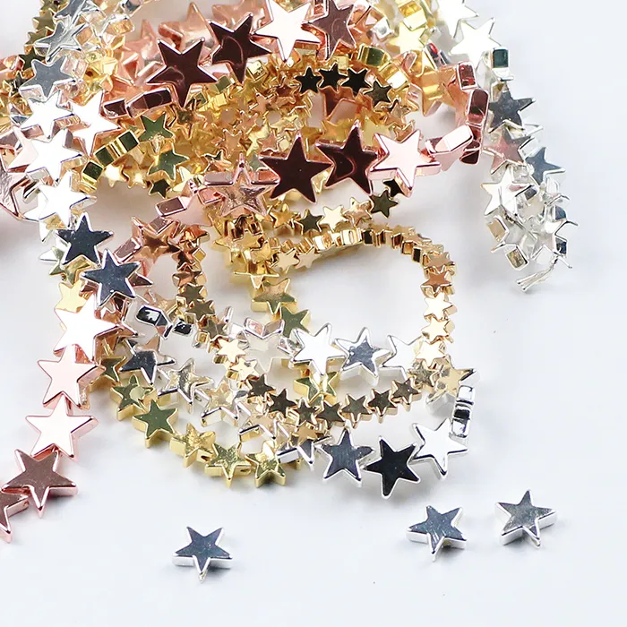 Authentic WLYeeS Gold Color ​Silver plated Star Natural Hematite Beads Charm Spacer Loose Beads for DIY Jewelry Making Findings 4/6/8/10mm