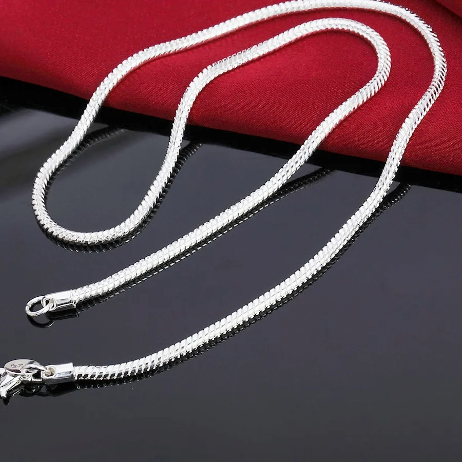 Authentic 1 PCS 925 Sterling Silver 3mm Snake Chain 16/18/20/24 inch Necklace for Women Men's Jewelry