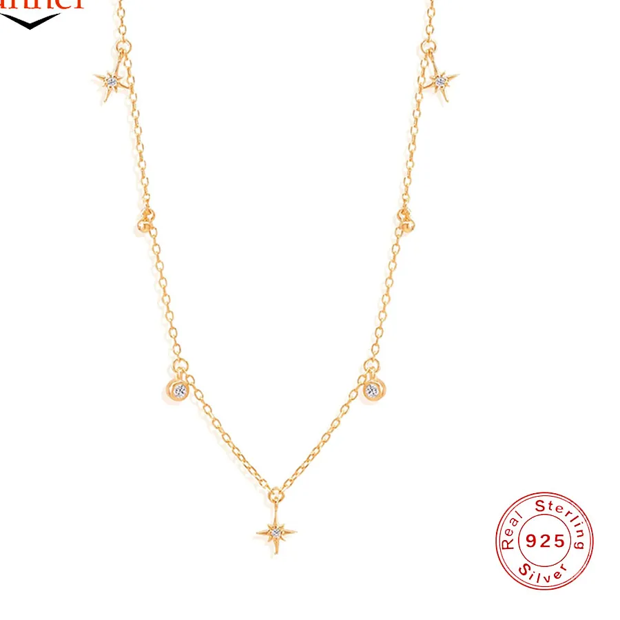 Authentic Canner 925 Sterling Silver Octagonal Star Pendant Round Zircon Stacked Collarbone Necklace Chain Fine Jewelry