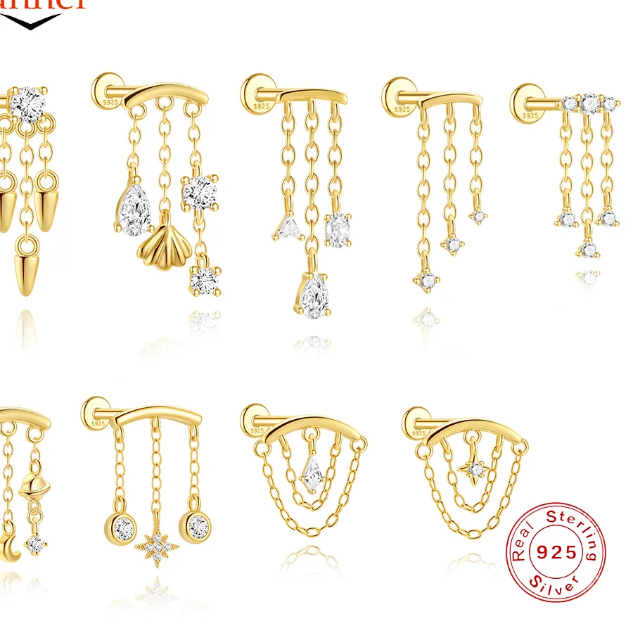 Authentic Celestial Cascade Star And Moon Gold- Plated Piercing Talisman