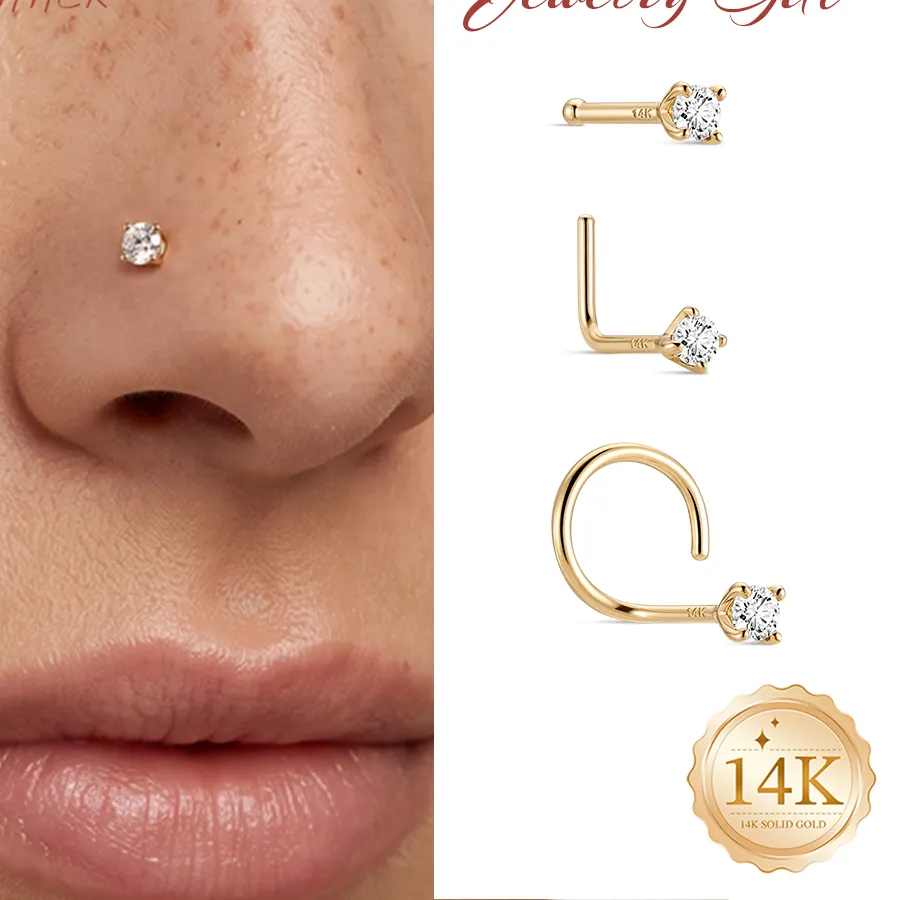 Authentic Radiant Solar Spark 14K Gold and Zirconia Nostril Talisman