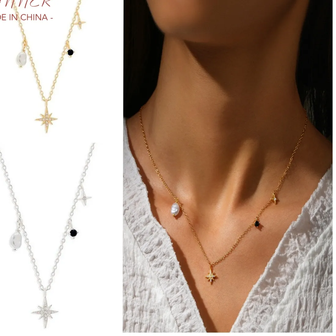 Authentic CANNER 2024 Style 925 Sterling Silver Clavicle Necklaces Simple Set with 5 Claw Set Irregular Zirconia Pendant Necklace