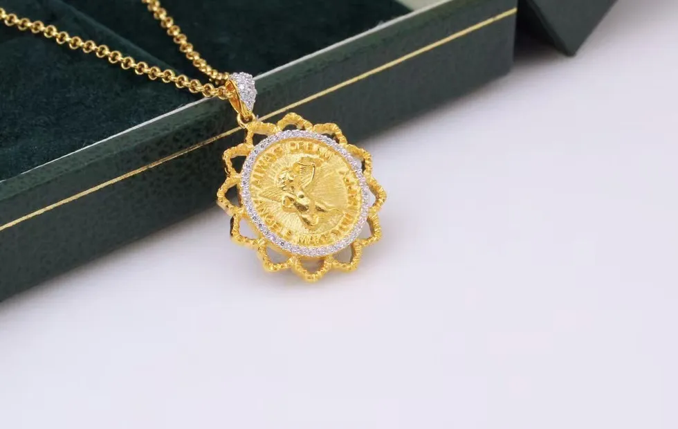 Authentic Victorian Era 925 Silver Ancient Roman Coin Chain Necklace For Women Gold Cupid Eros Portrait Pendant Vintage Men Jewelry