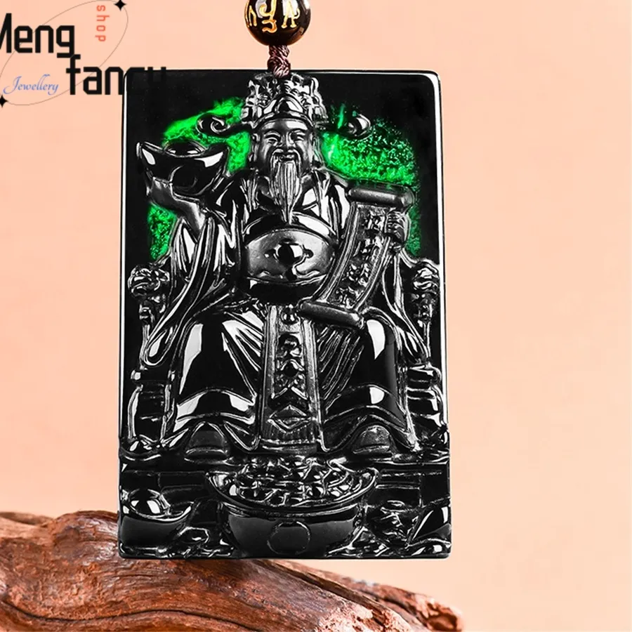 Authentic The Obsidian Sovereign: Natural Black Jadeite Deity Talisman