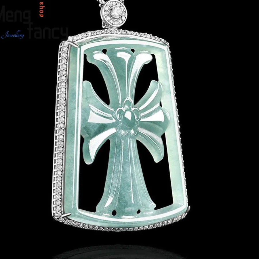 Authentic Celestial Blue Water Jade Heart Cross Talisman