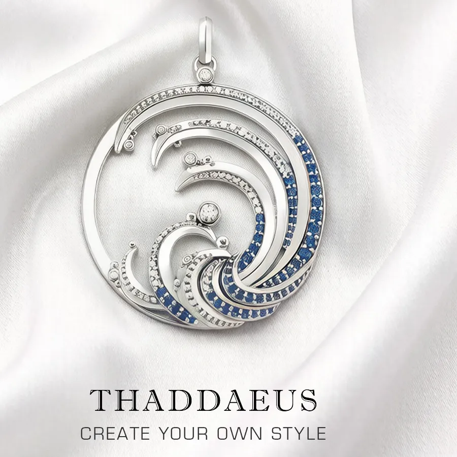 Authentic Wave With Blue Stone Pendants Expressive Jewelry Pure 925 Sterling Silver Accessories Ocean For Women