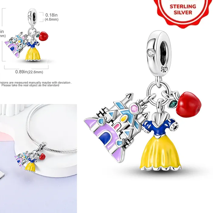 Authentic Plata De Ley 925 Silver Snow White Three-Piece Set Charms Beads Womens Original Bracelets DIY Jewelry Pendant Fine Gifts