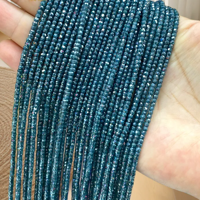 Authentic Snow Ink Blue Zircon 2X3Mm Faceted Abacus Natural Stone Loose Spacer Beads For Jewelry Making Diy Bracelets Charms Accessories