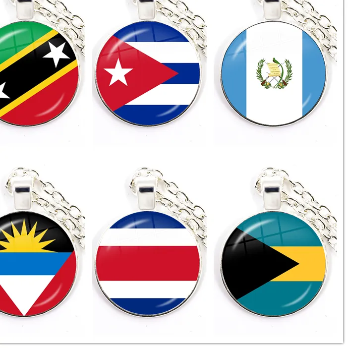 Authentic Guatemala,Bahamas,Cuba,Costa Rica,The Federation of Saint Kitts and Nevis,Antigua and Barbuda National Flag Glass Dome Necklace