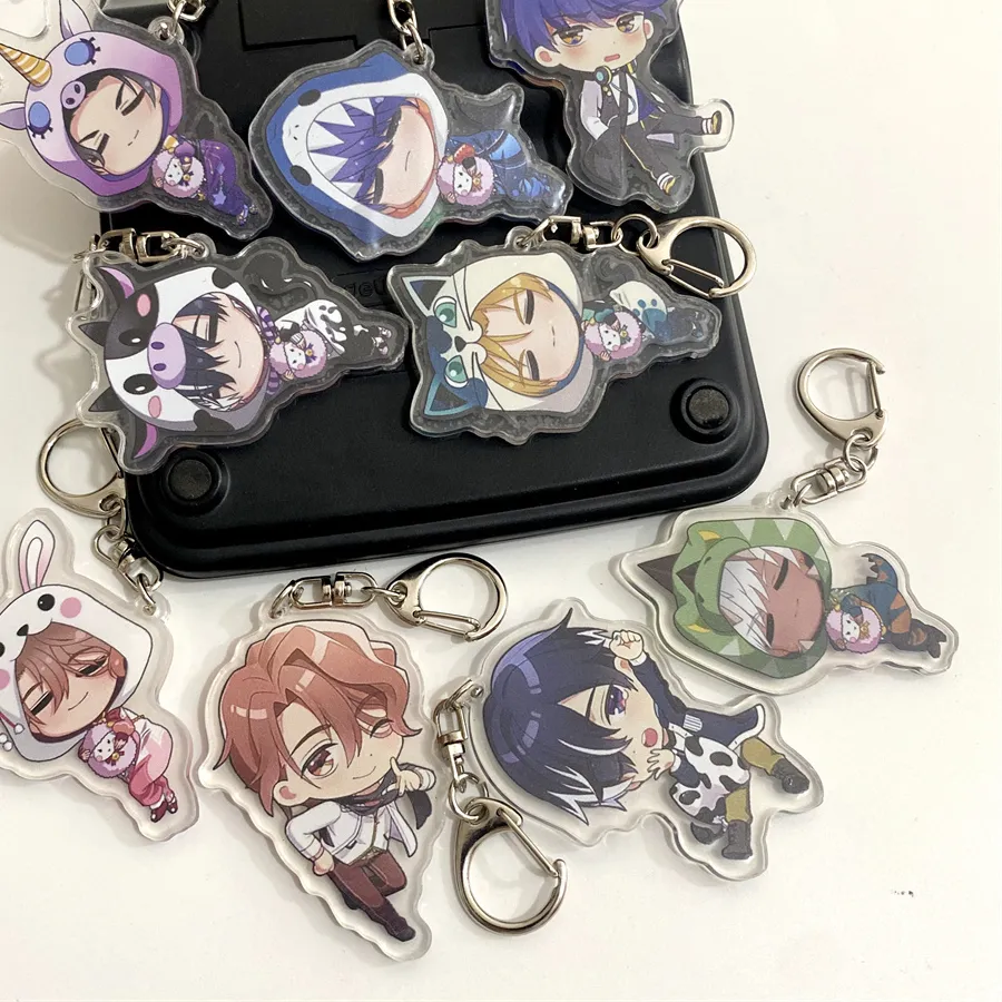 Authentic Obey Me! Pajamas Collection Anime Keychain Asmodeus Lucifer Mrmon Leviathan Figures Acrylic Bag Keyring Jewelry Accessories