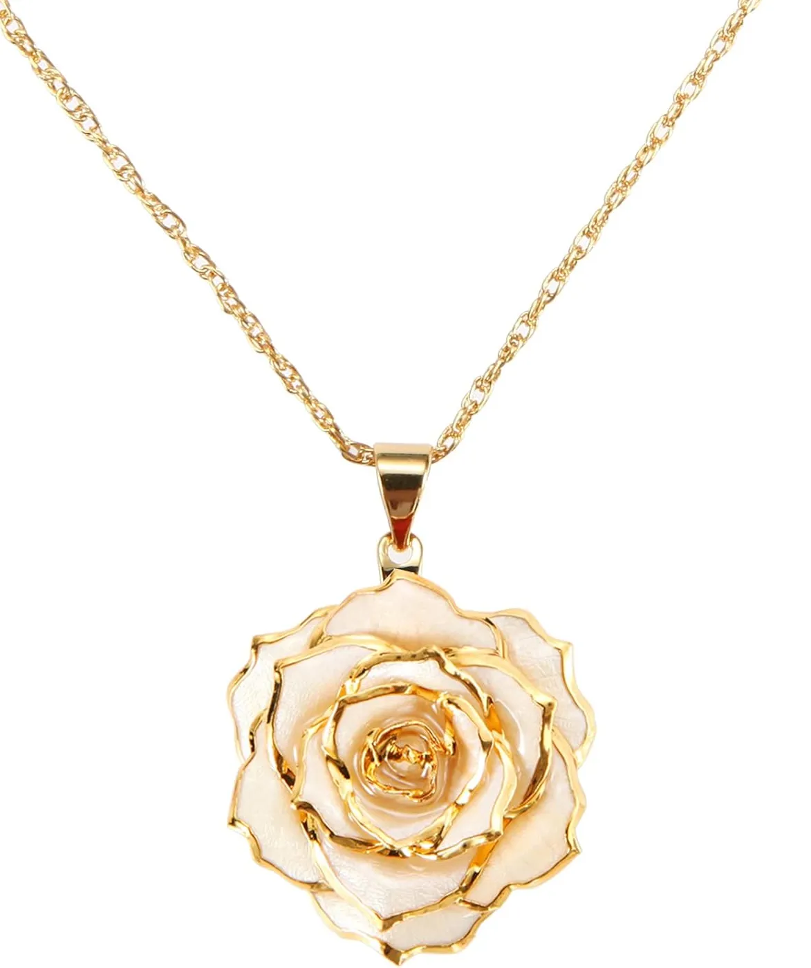 Authentic Real Rose Gold Dipped Necklace Gifts for Women, 24K Gold Dipped Rose Pendant Necklace Jewelry Mothers Day Anniversaries Birthday