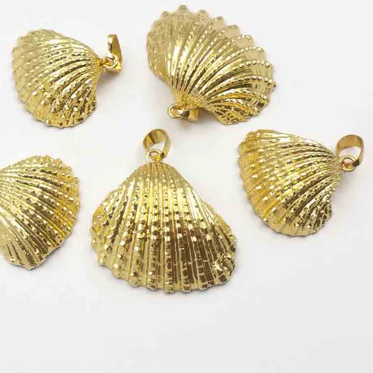 Authentic WT- JP018 Custom Dipped Scallop Pendant For Necklace Natural Shell 18K Gold Plated Electroplated