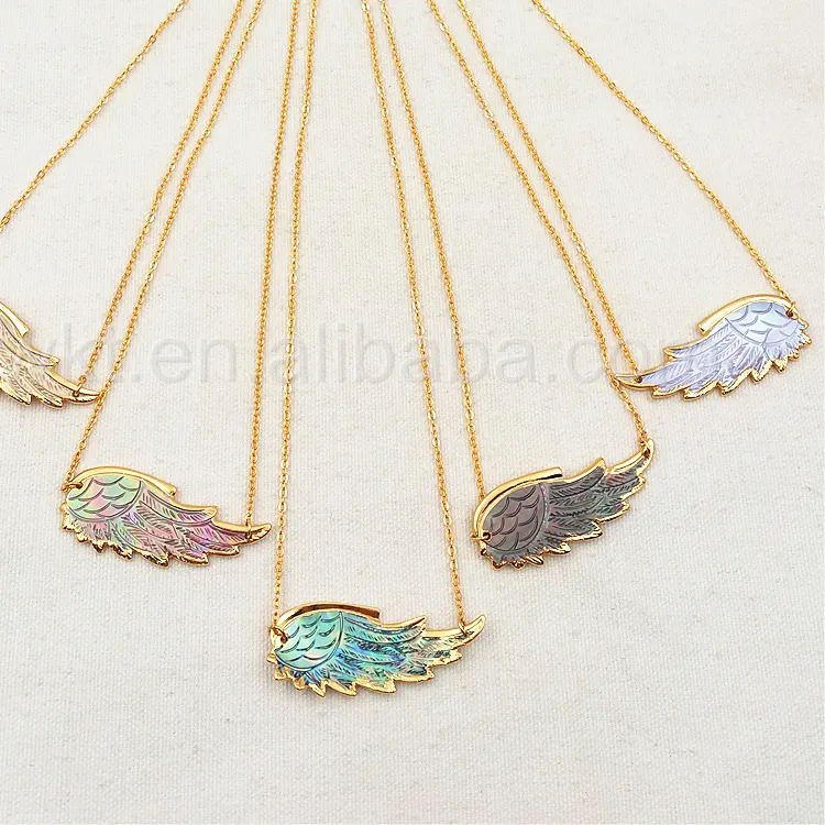 Authentic WT-N785 Natural Paua Shell necklace 24K Gold dipped Colorful feather Shell Necklace Jewelry