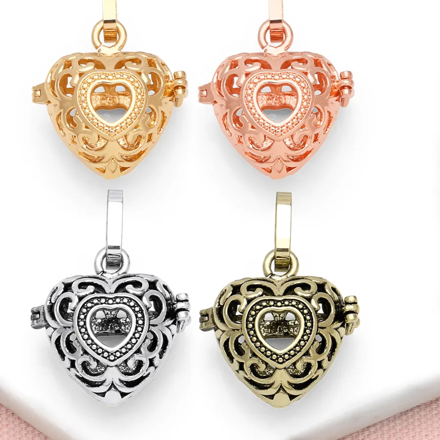 Authentic Ocesrio Hollow Heart Harmony Ball Chime Bola Necklace Pendant For Pregnancy Gold Plated Wishing Ball Pdtb406
