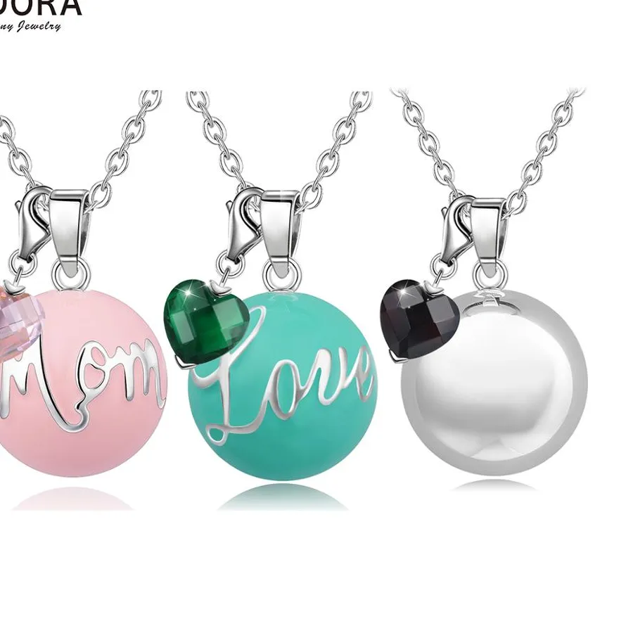 Authentic Eudora Pink/ green/silver color Harmony bola ball Pendant Necklace with heart Crystal charm Pregnancy Ball choker Jewelry