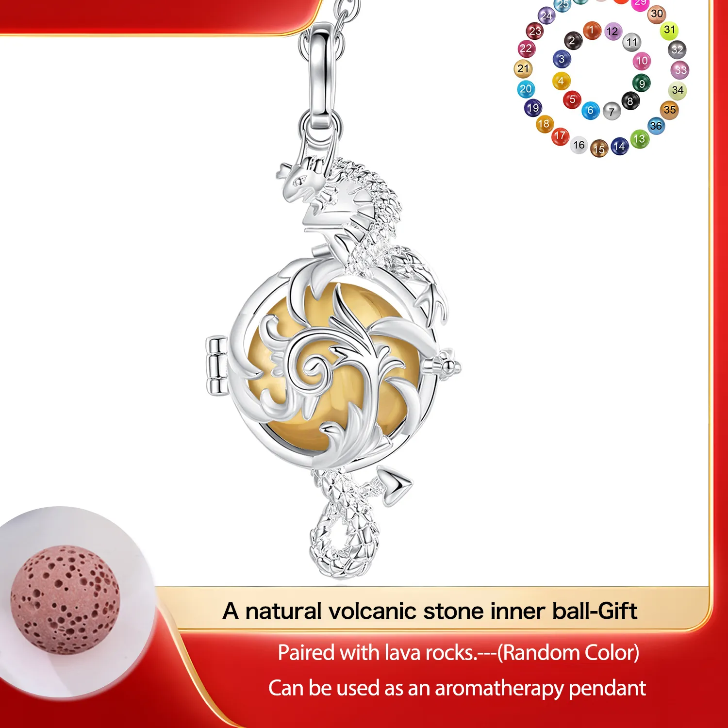 Authentic Eudora 18mm Harmony Ball Dragon Cage Pendant Pregnancy Bola Angel Caller Baby Wishing Chime Ball Necklace Anti Stress Jewelry