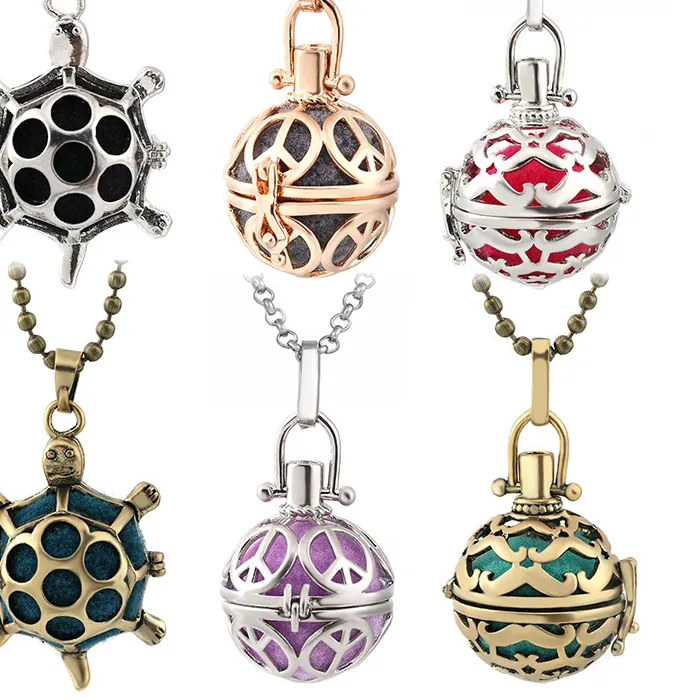 Authentic Turtle Pattern Hollow Necklace Vintage Jewelry Music Ball Essential Oil Diffuser Pregnancy Pendant Summer Romantic Accessories