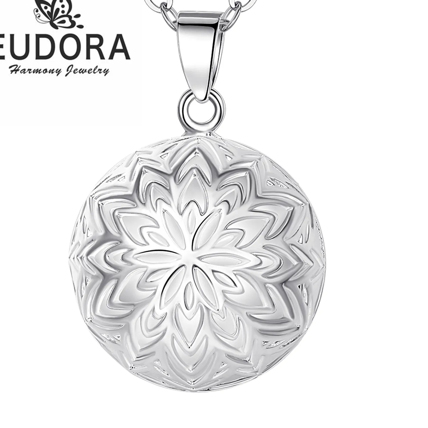 Authentic Eudora 20mm Harmony Ball Flower of Life Pendant Pregnancy Bola Angel Caller Baby Wishing Chime Ball Necklace Women Jewelry