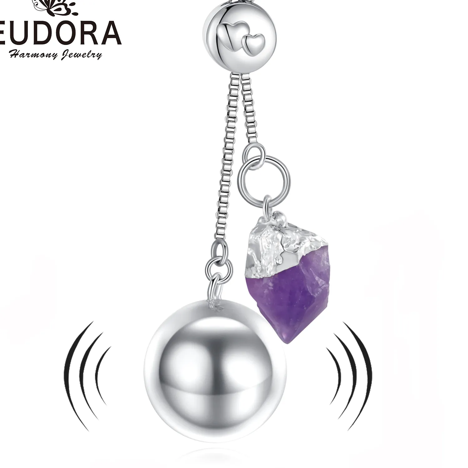Authentic Eudora Harmony Ball Amethyst Pendant Pregnancy Bola Baby Chime Ball Angel Caller Necklace Maternity Jewelry Turquoise Women
