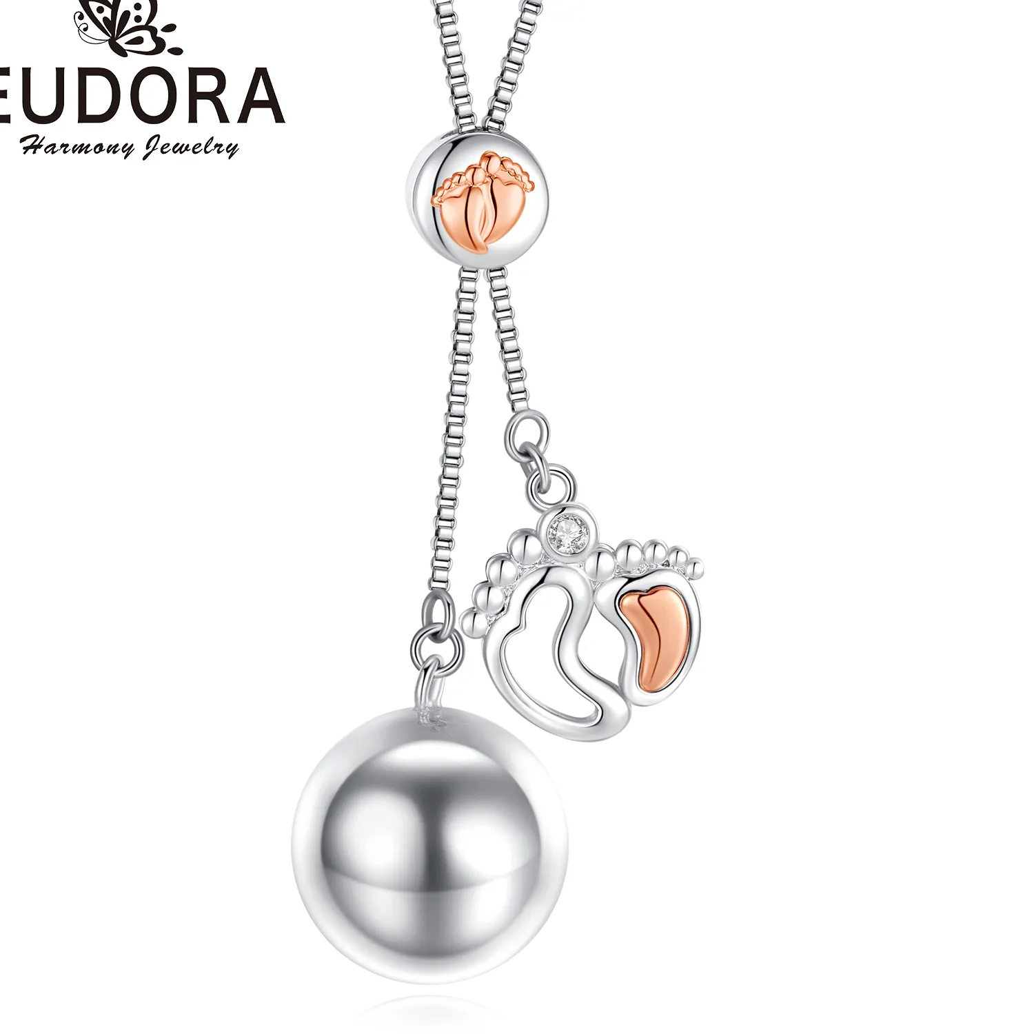 Authentic Eudora Harmony Ball Baby Footprint Pendant Pregnancy Bola Baby Chime Ball Angel Caller Necklace DIY Maternity Jewelry Women