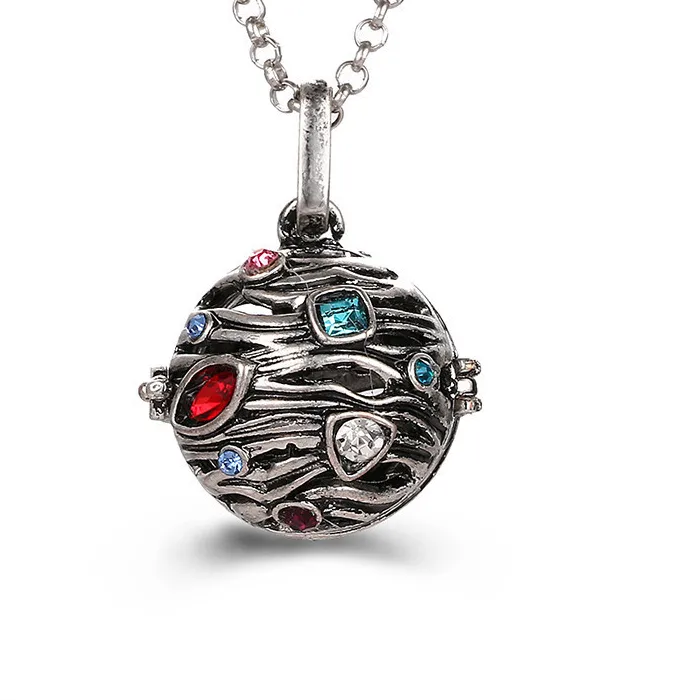 Authentic Mexico Chime Music Ball Caller Colorful Zircon Pendant Vintage Pregnancy Aroma Necklace Essential Oil Diffuser Locket Jewelry