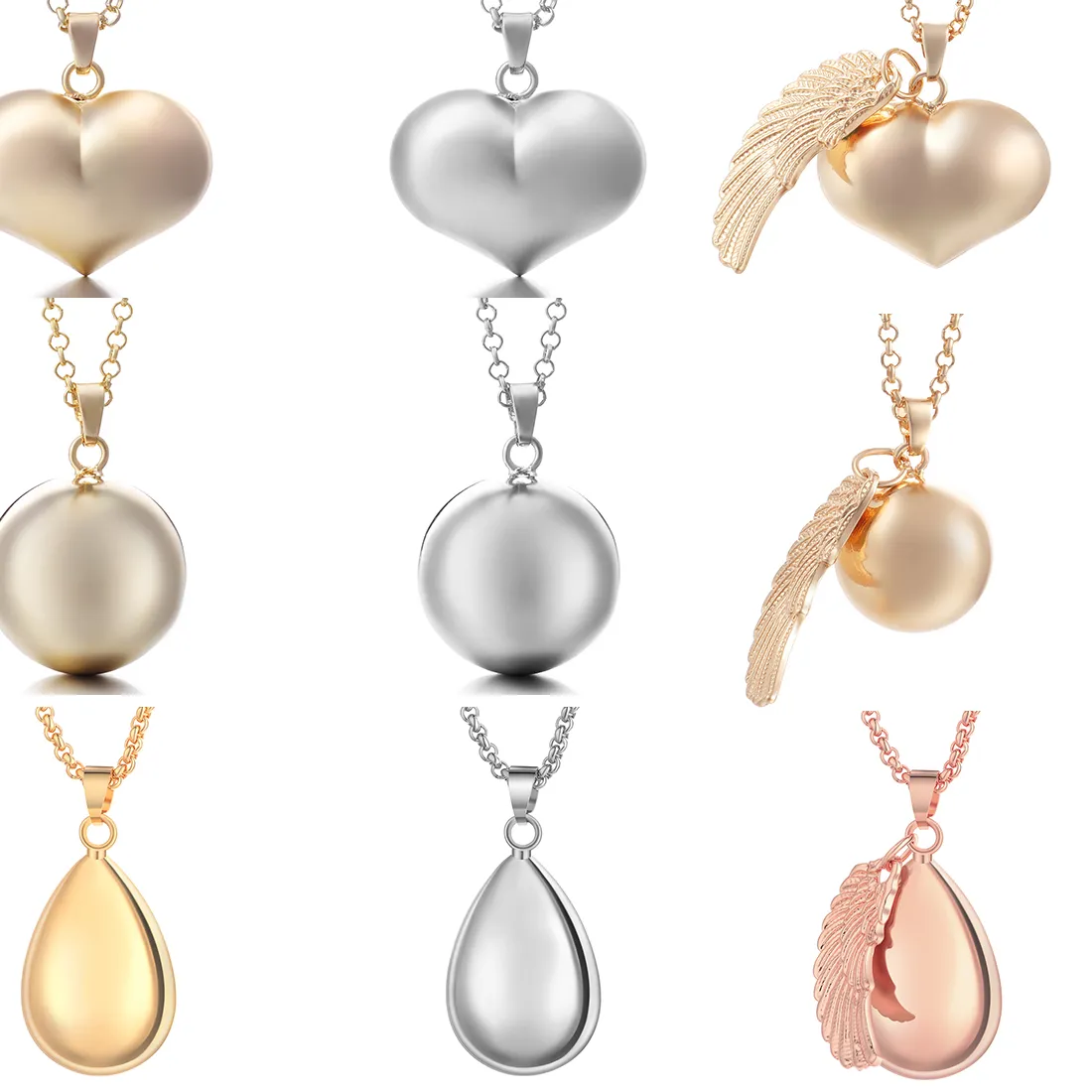 Authentic Angel Necklace for Women Mirror Bola Floating Pendant Jewelry 80cm Chain Angel Wing Pregnancy Ball Necklace