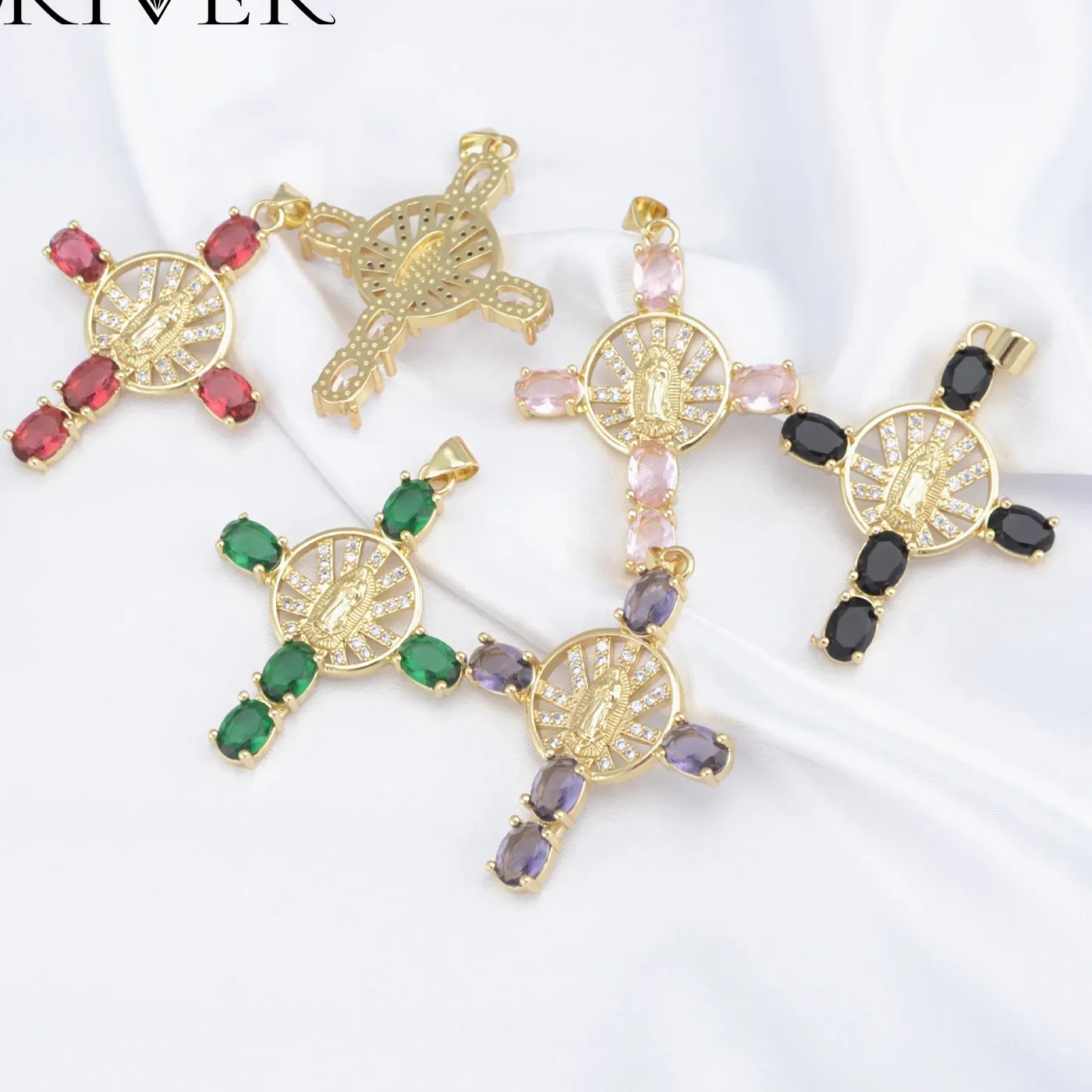 Authentic Crucifix Religious Art Pendants for Necklace Man Woman Cross Charms Virgin Mary Jewelry Handmade Gold Plated DIY Accessories
