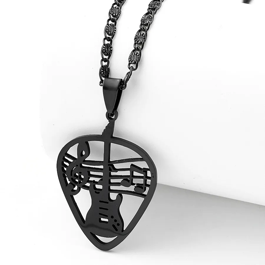 Authentic Rock Music Guitar Pick Pendant Necklace for Women/Men Punk Musical Bass Note Chain Party Jewelry collar
