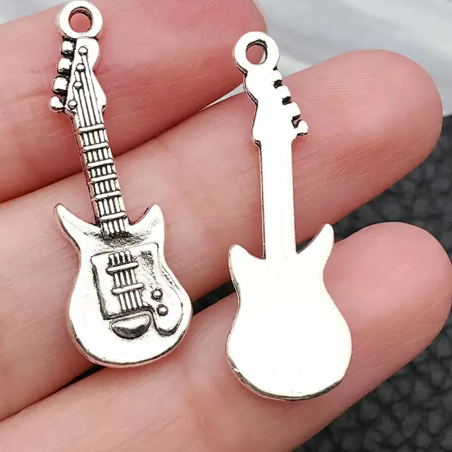 Authentic 10/20pcs 31x11mm Antique Silver Retro Bass Guitar Pendants DIY Jewelry Accessories for Bracelet Necklace Keychain Making
