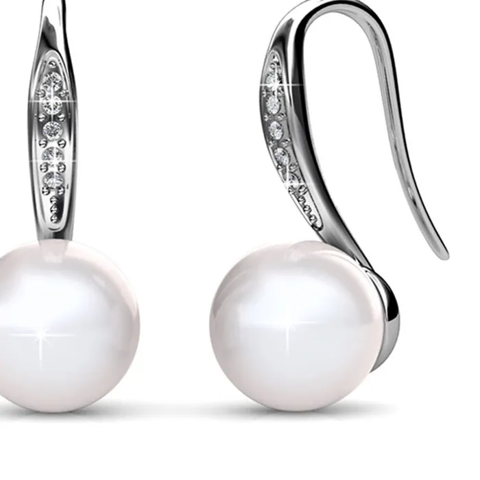 Authentic Daisini Silver Color Pearl Earring Women Christmas Birthday Original Crystals from Austria Dangle Pierced Bass Jewelry