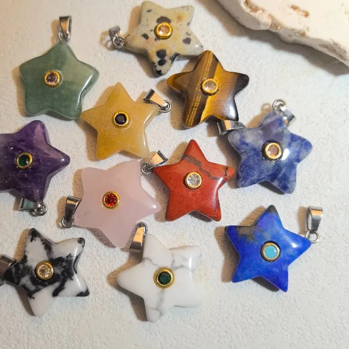 Authentic 1Pc Colored Zircon Paved Star Natural Stone Pendant Crystal Rhinestone Charms For Jewelry Making Necklace Earrings Craft