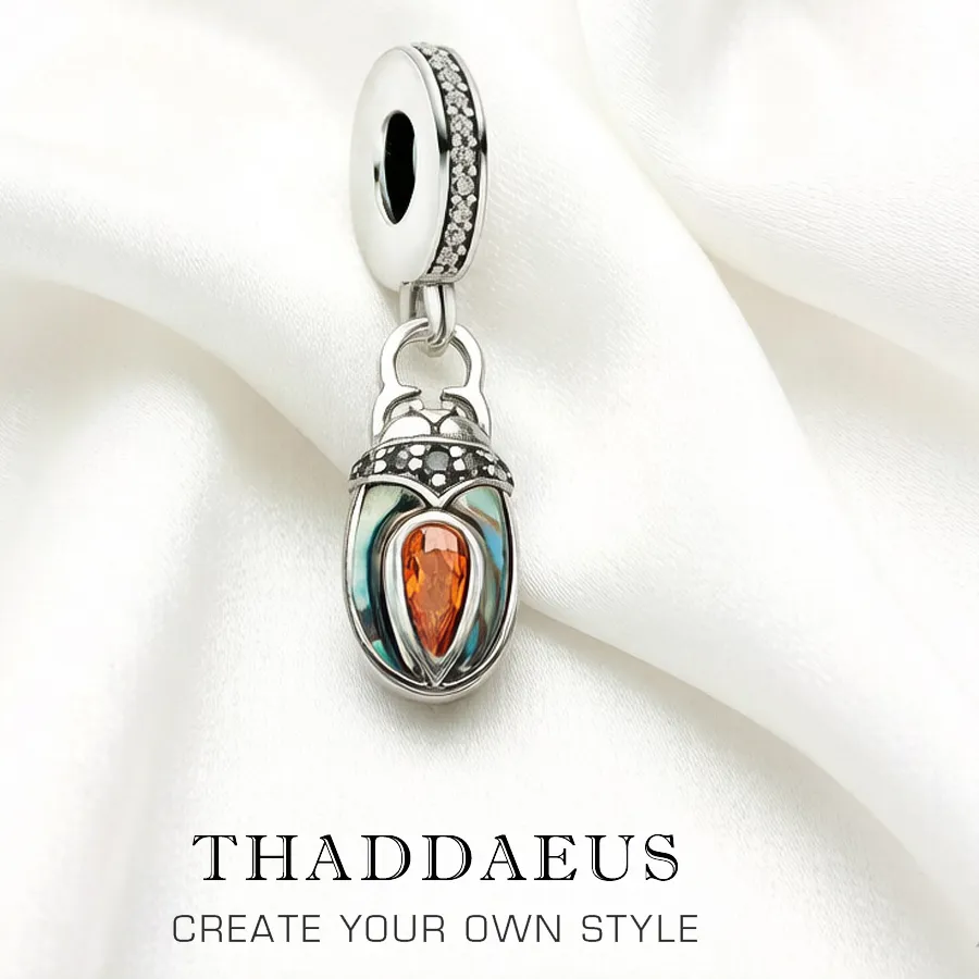 Authentic Beetle Bug Dangle Charm Women Men Summer Brand Vintage 925 Sterling Silver Pendant