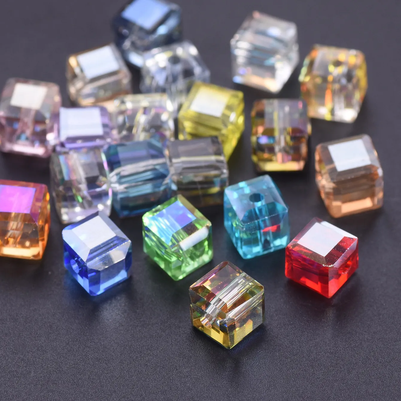 Authentic Cube Shape Glossy Colorful Faceted Crystal Glass Loose Beads 20PCS 7mm For DIY Jewelry Beading Supplies