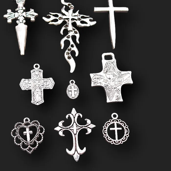 Authentic 1pack Retro Religious Cross Pendant, Skull Cross Charm, Flame Cross Charm, Communion Cross Charm, Saint Cross Charm,P849
