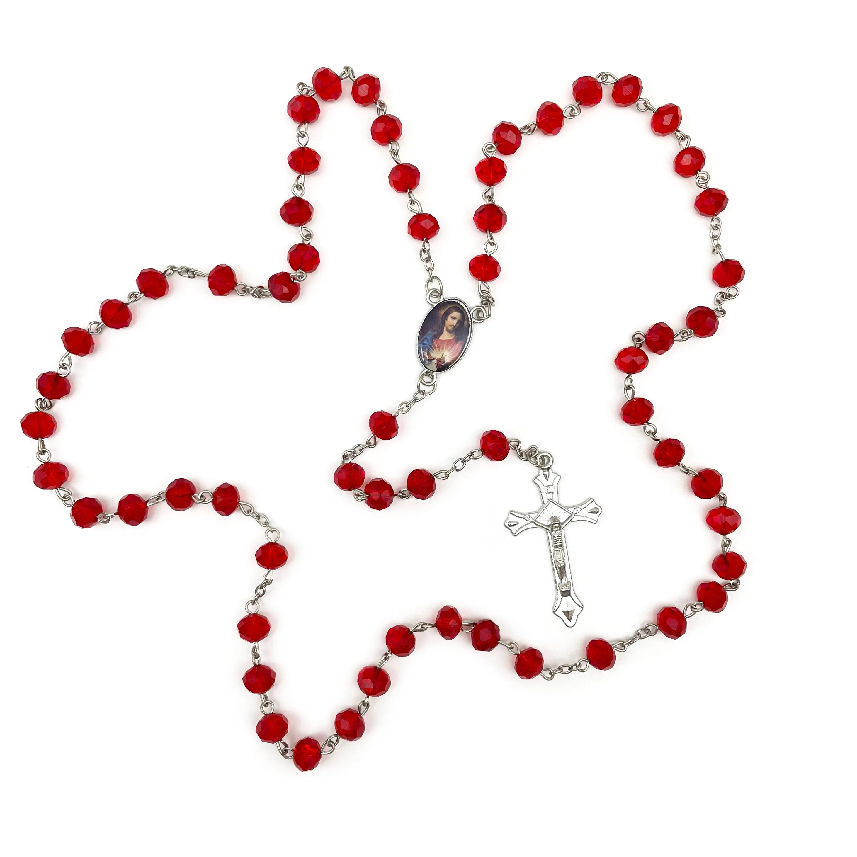 Authentic 12 Pcs Crystal Beads Catholic Rosary Necklace Divine Prayer to Sacred Heart Recuerdos de Bautizo Communion Religious Gifts