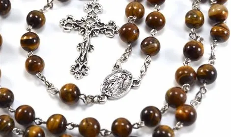 Authentic Tiger's Eye Catholic Rosary for Baptism or First Communion, Boy's Rosary Necklace