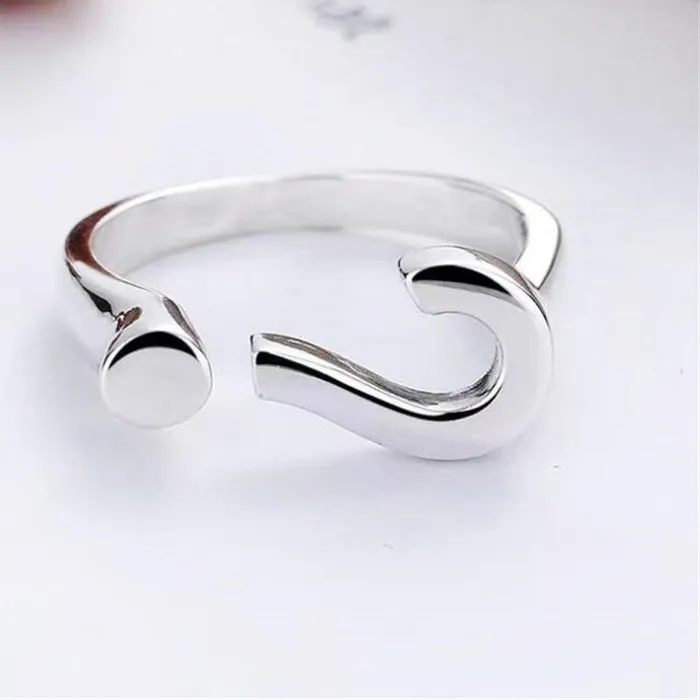 Authentic Creative Question Mark Shape 925 Sterling Silver Jewelry Personality Temperament Geometric Opening Rings TYB060