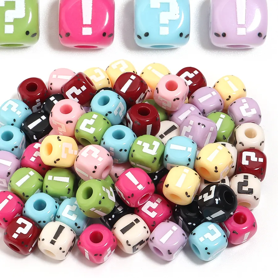 Authentic 10pcs 12mm Square Acrylic Beads Colorful Question Exclamation Mark Loose Spacer Beads For Jewelry Making DIY Bracelet Keychain
