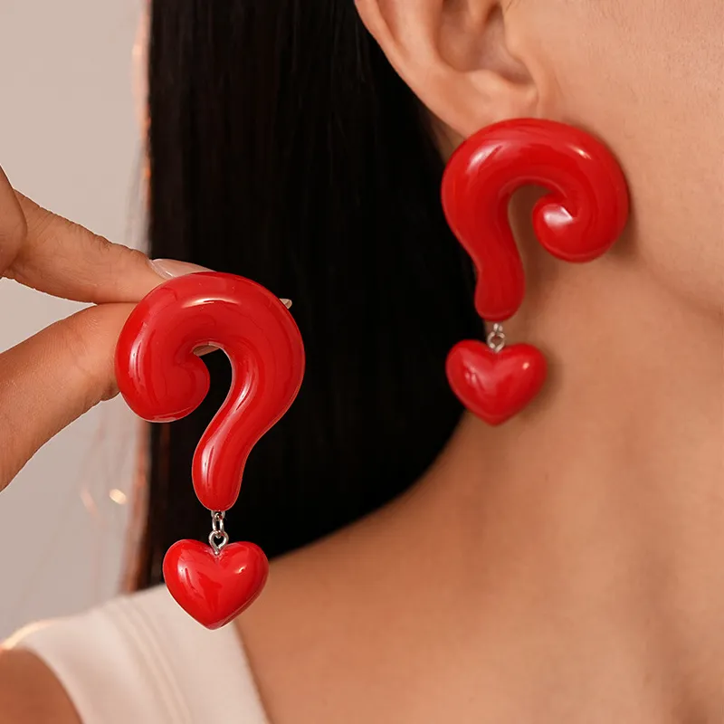 Authentic Exaggerated Large Question Mark Earrings for Women Female Heart Love Drop Earrings European and American Ear Jewelry