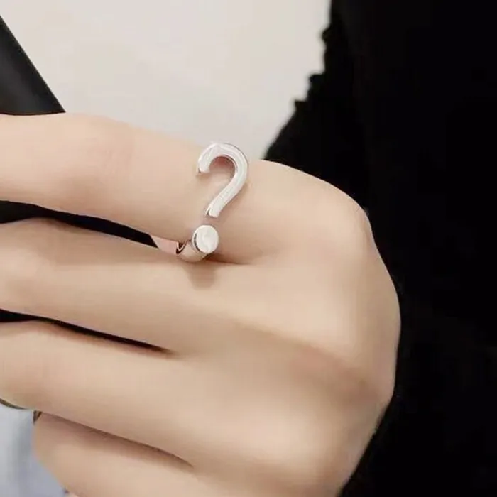 Authentic Mewanry Silver Color Question Mark Ring For Women Couple Trendy Simple Creative Personality Temperament Daily Party Jewelry
